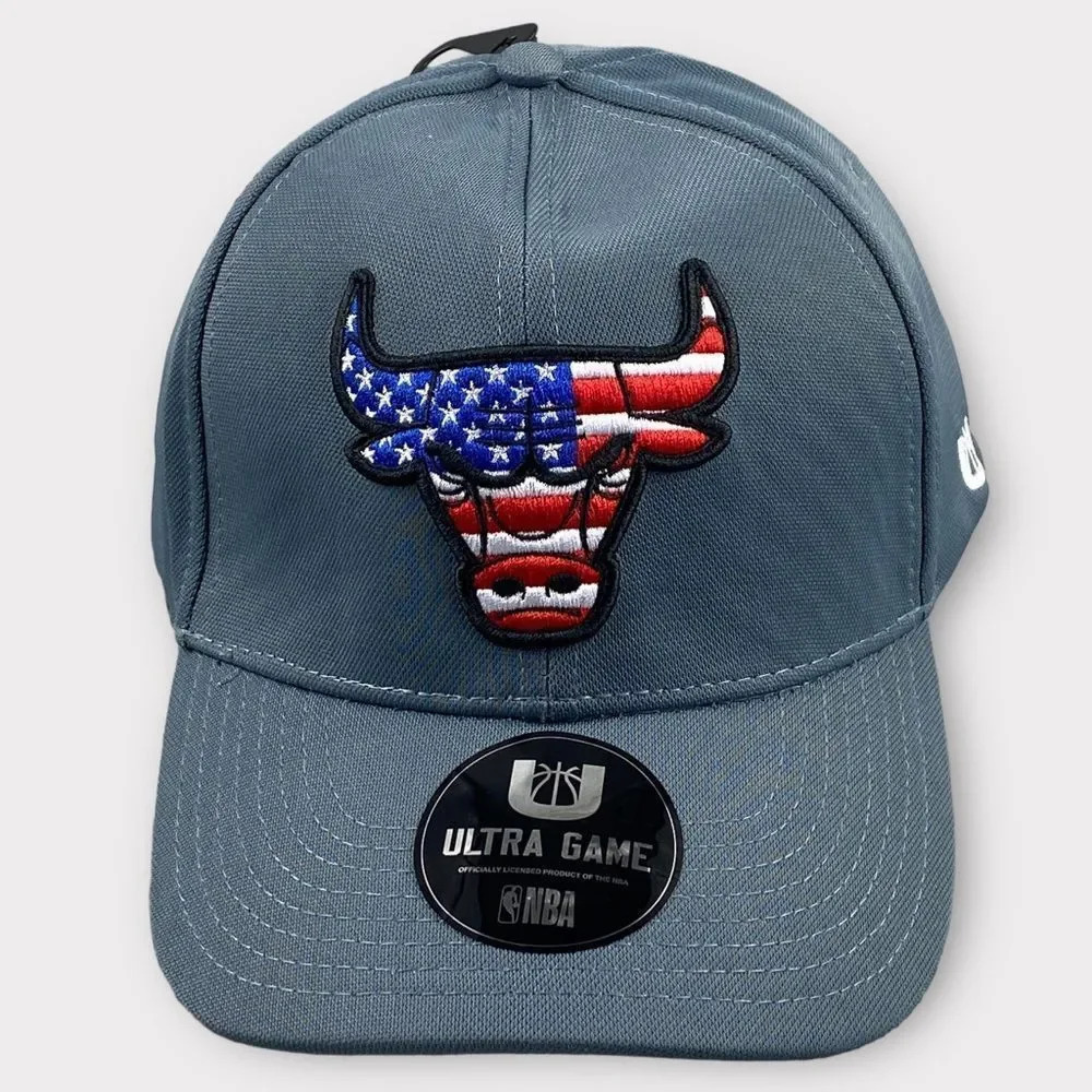 NBA ULTRA GAME USA‎ Chicago Bulls Fitted Hat One Size Gray Red Logo Cap Men New